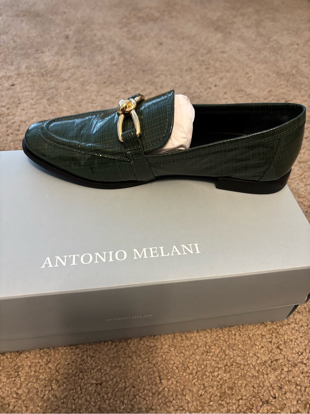 ANTONIO MELANI Dark Green Leather Bit Loafers